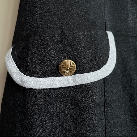 Vintage dress short sleeve buttons contrast white trim decorative pockets Sz 10 - Picture 3 of 9